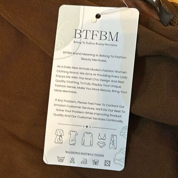 NWT BTFBM Brown One Shoulder Ruched Dress Sheer Long Sleeve Side Cut Out Size XL - Picture 6 of 6